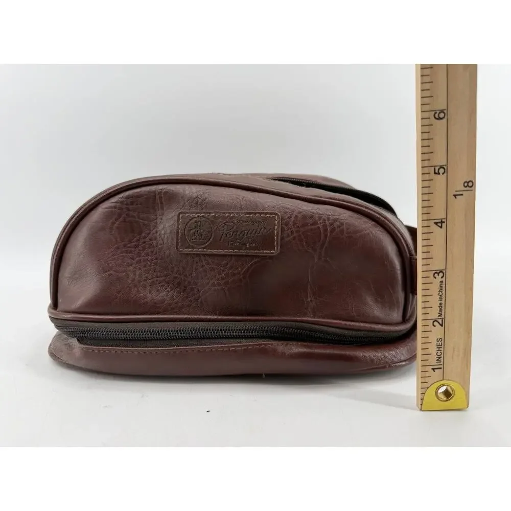Original Penguin by Munsingwear Brown Faux Leather Toiletry Shaving Travel Bag
